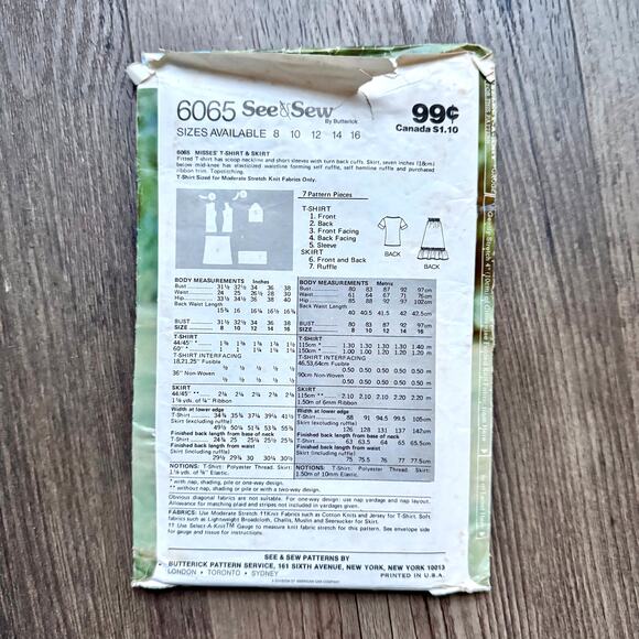 Vintage 1970s Butterick 6065 Sewing Pattern Womens Size S Skirt & Top COMPLETE - Picture 2 of 2